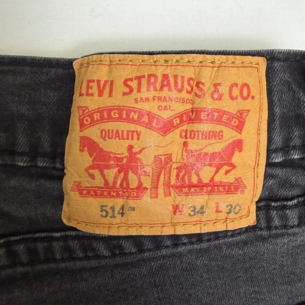 Levis 514 Straight Fit Mens Jeans Black Faded Denim 34x30 (Actual‎ 31x27)